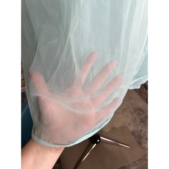 Pajama top satin lace and sheer aqua blue  tan - Picture 6 of 10